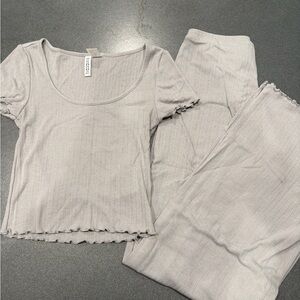 Divided pointelle Short Sleeve Top & Lounge Pants - Light Gray pajama set